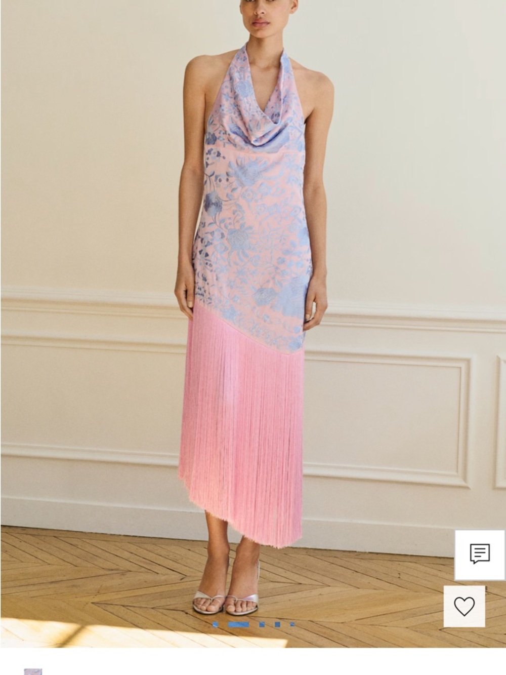 Mango Pink and Lavender Asymmetrical Fringe Halter Dress
